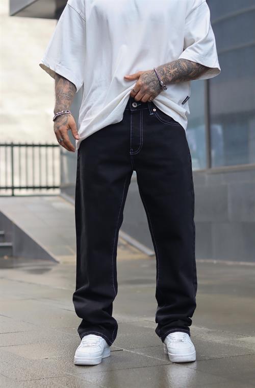 Siyah dikiş detaylı baggy pantolon