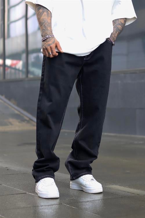 Siyah dikiş detaylı baggy pantolon