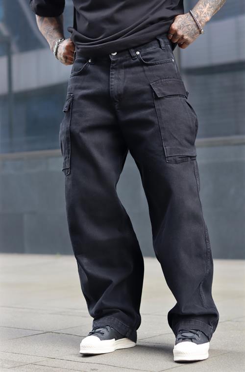 Siyah kargo cepli baggy pantolon