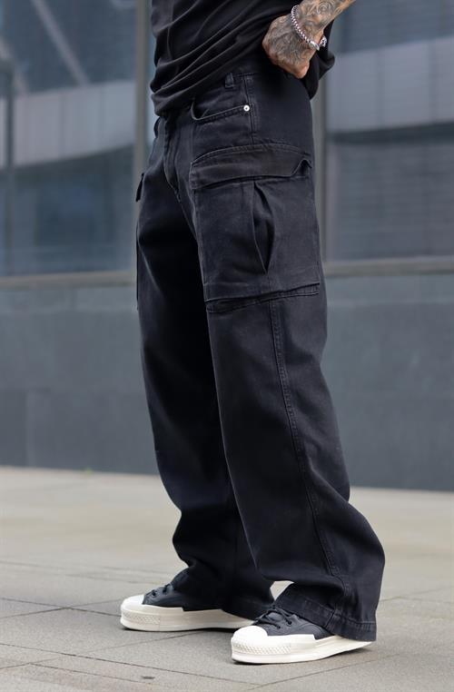 Siyah kargo cepli baggy pantolon
