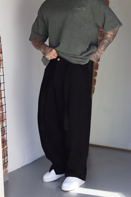 Siyah Kemerli Baggy Pantolon