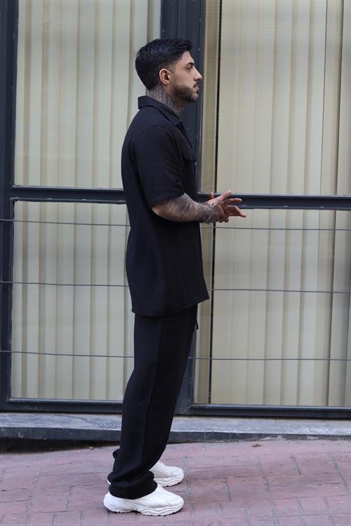 Siyah keten oversize takım