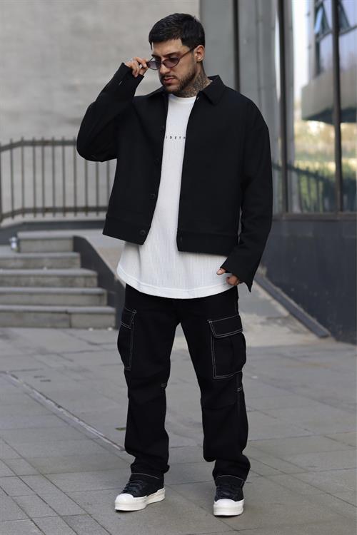 Siyah oversize crop ceket