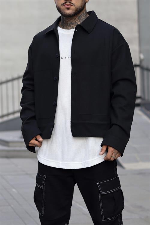 Siyah oversize crop ceket