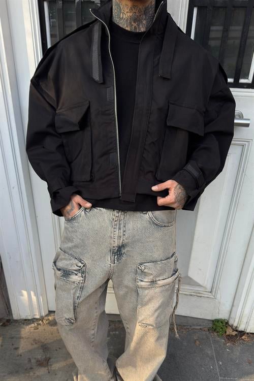 Siyah Preminium Crop Oversize Ceket