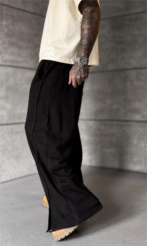 Siyah Raw Baggy Pantolon