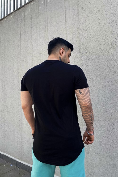 slim fit oval kesim siyah basic t-shirt