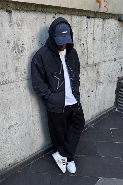 Star wash oversize zip hoodie