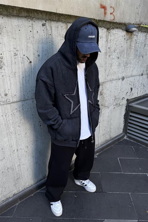 Star wash oversize zip hoodie