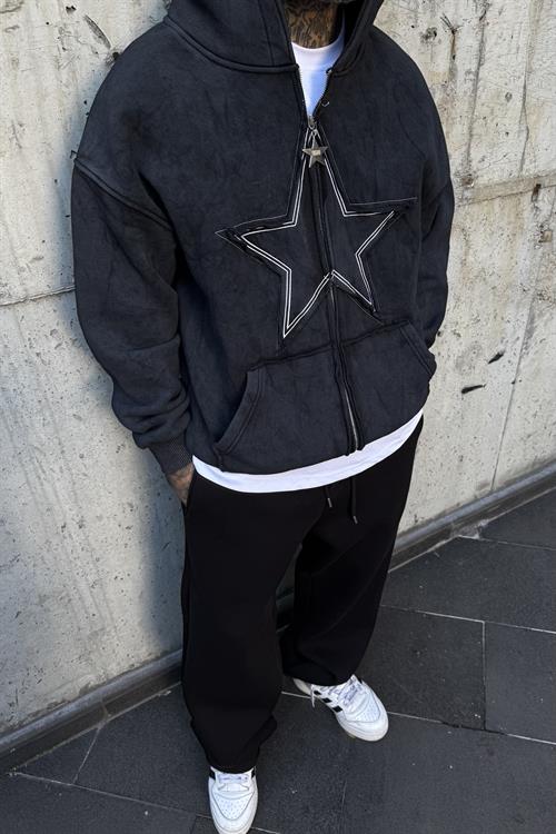 Star wash oversize zip hoodie