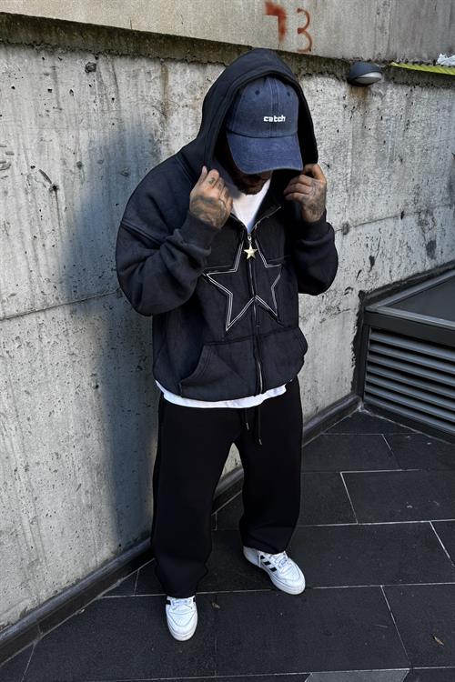 Star wash oversize zip hoodie