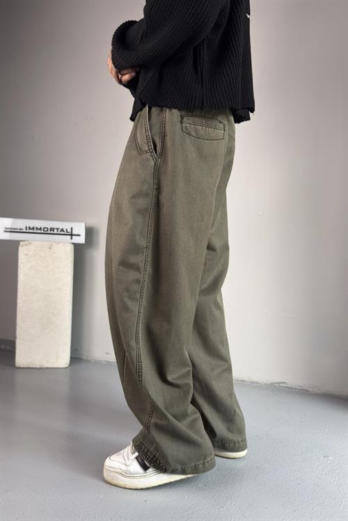 Steel Wash Wide Haki Pantolon