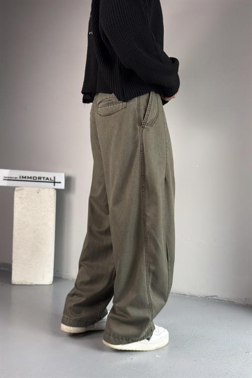 Steel Wash Wide Haki Pantolon