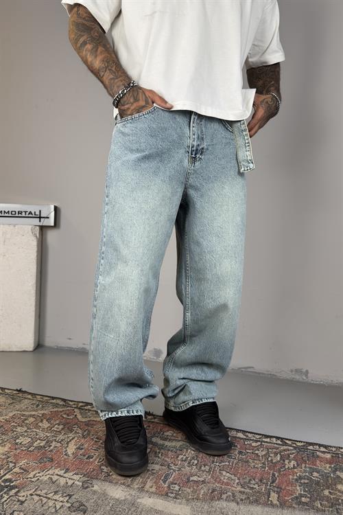 Washed Ice Blue Baggy Pantolon
