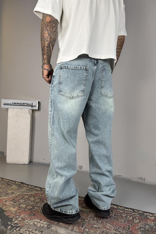 Washed Ice Blue Baggy Pantolon