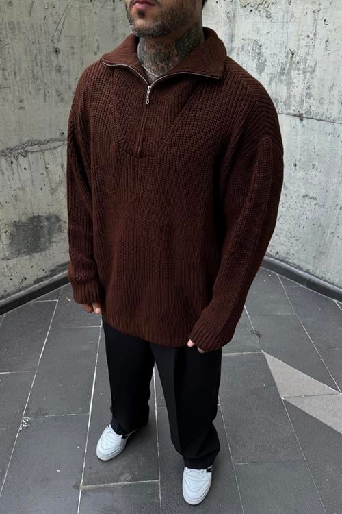 Yarım fermuar oversize kazak