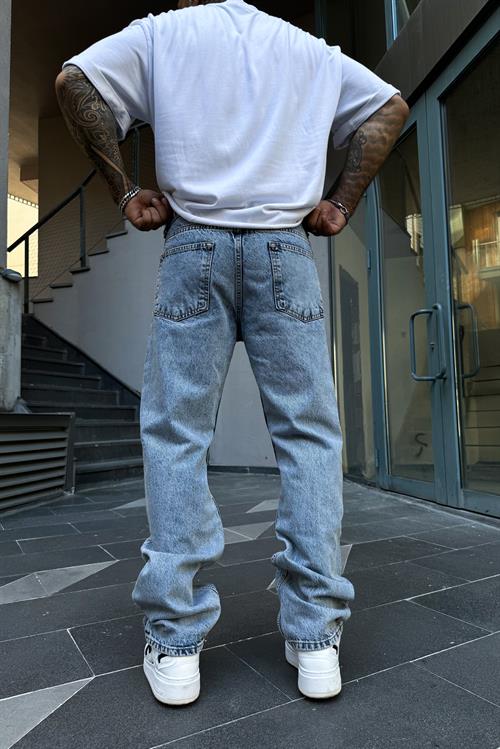 Yıkamalı mavi baggy pantolon