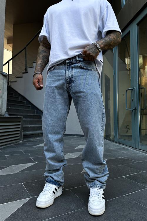 Yıkamalı mavi baggy pantolon