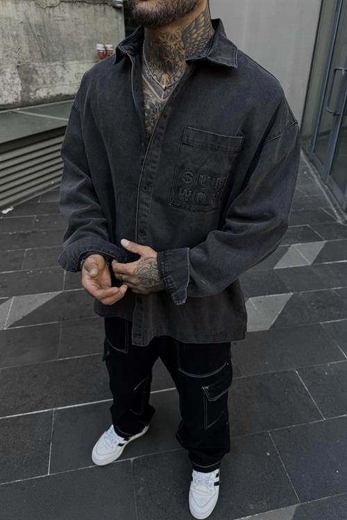 Yıkamalı sum won oversize gömlek