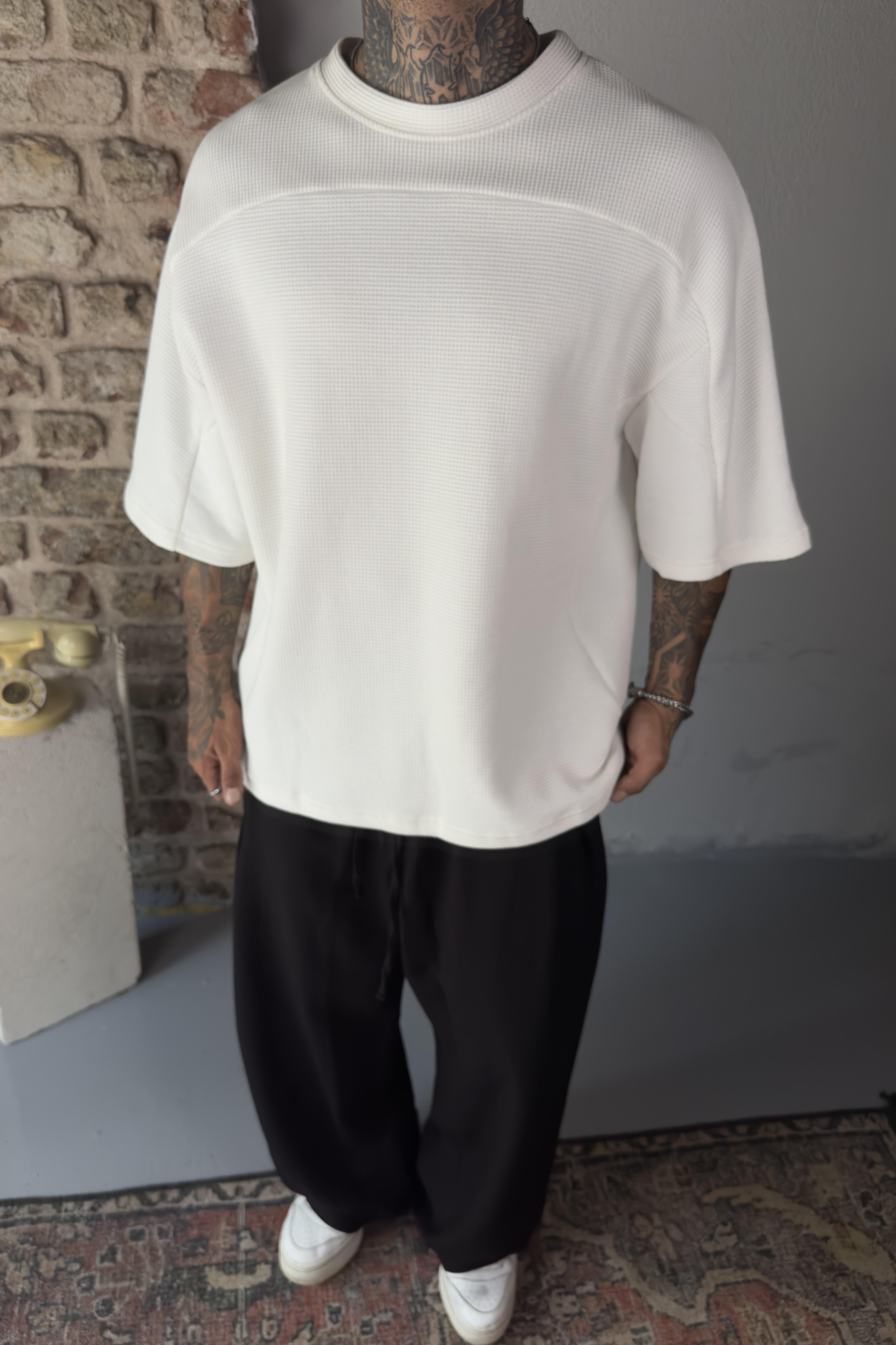 3 iplik oversize beyaz tshirt