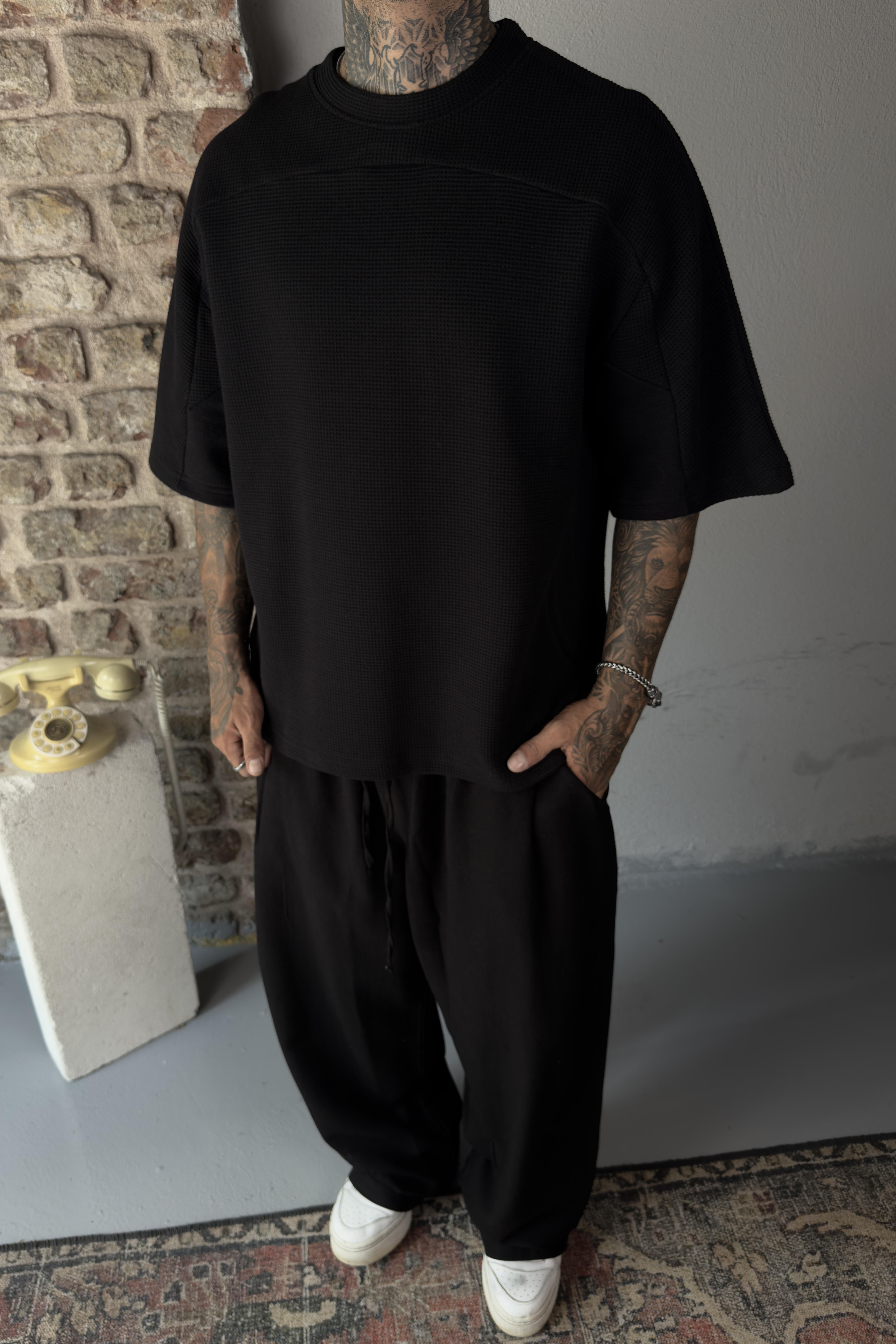 3 iplik siyah oversize tshirt