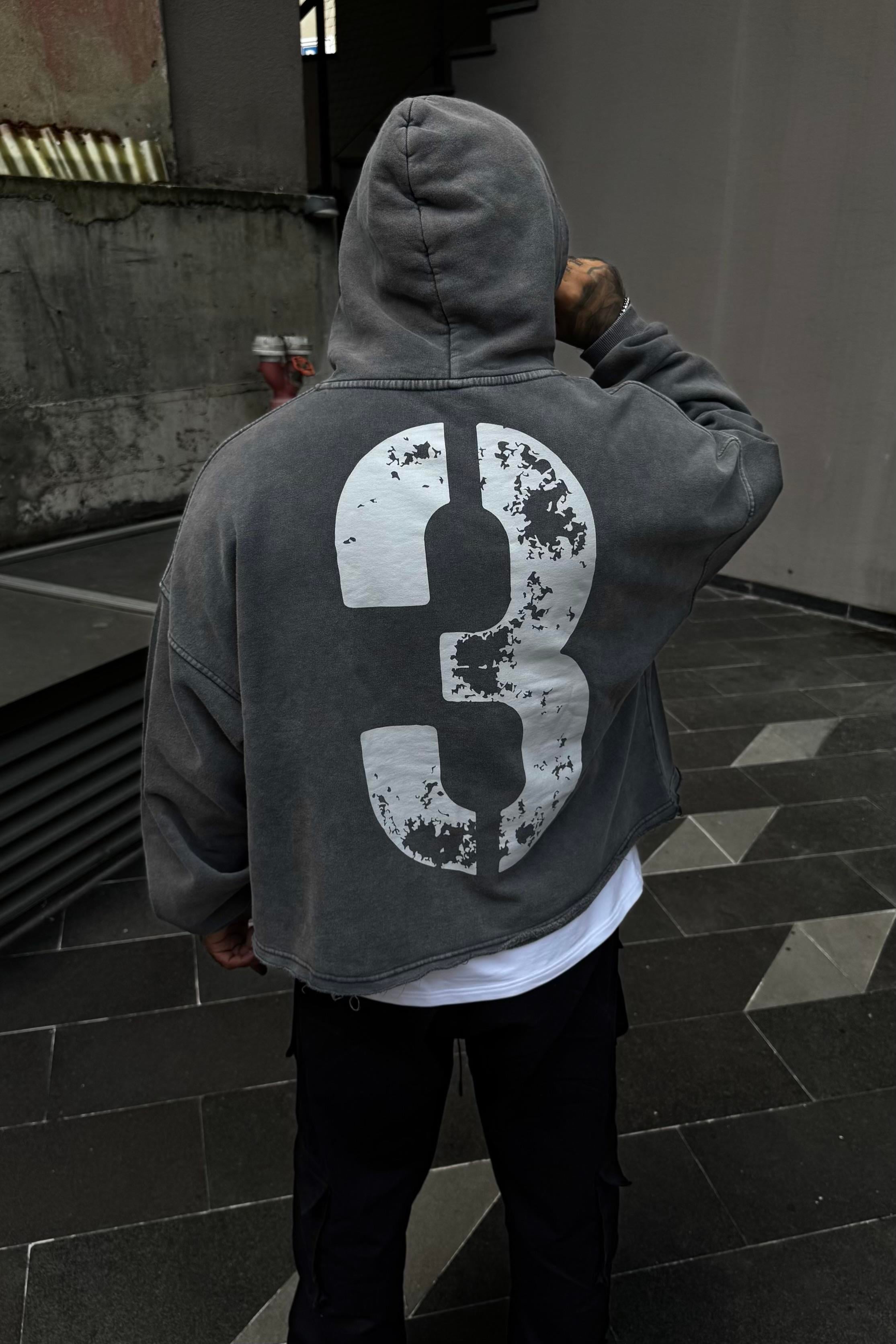 Acid wash crop oversize hoodie