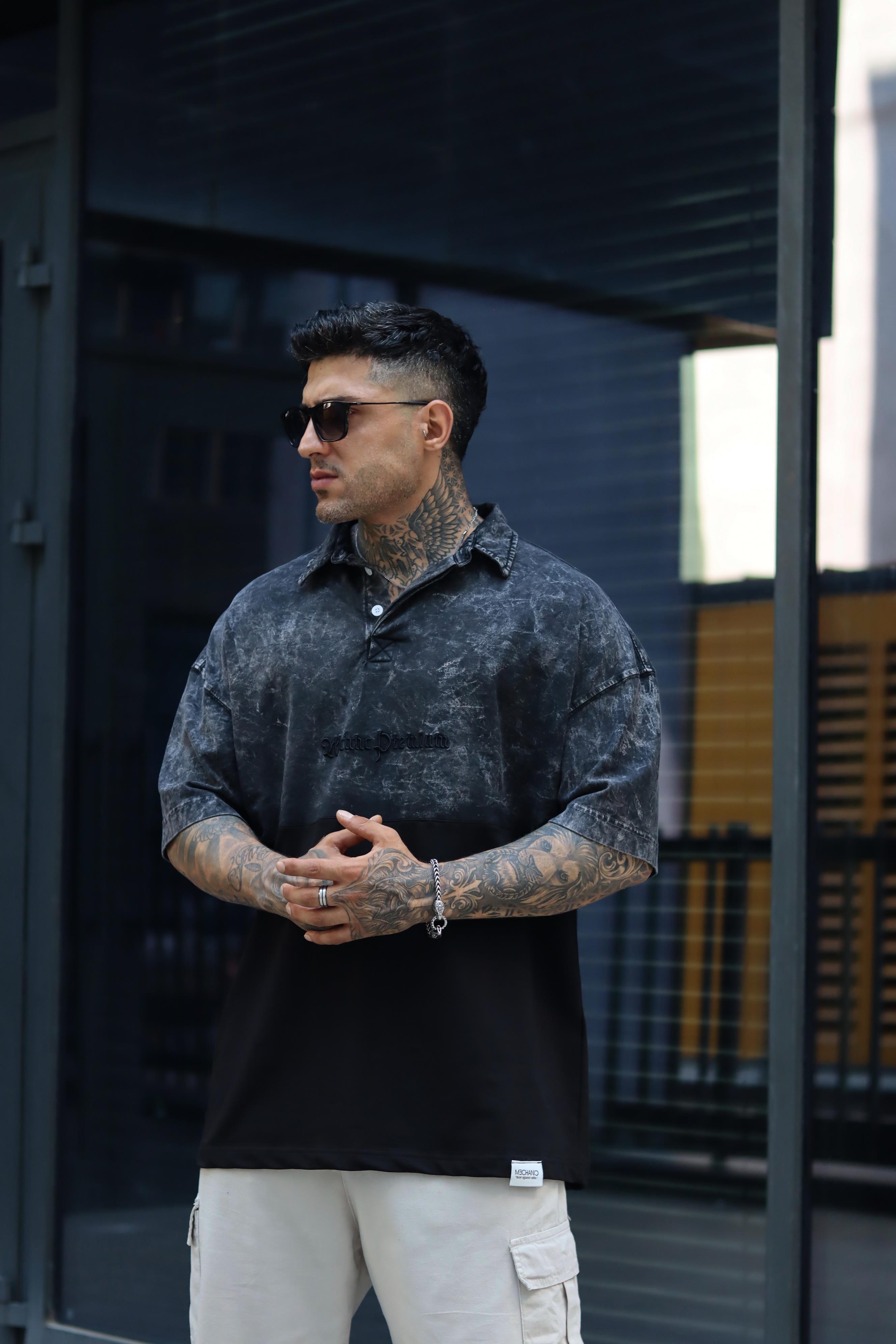 Acid wash polo yaka tshirt