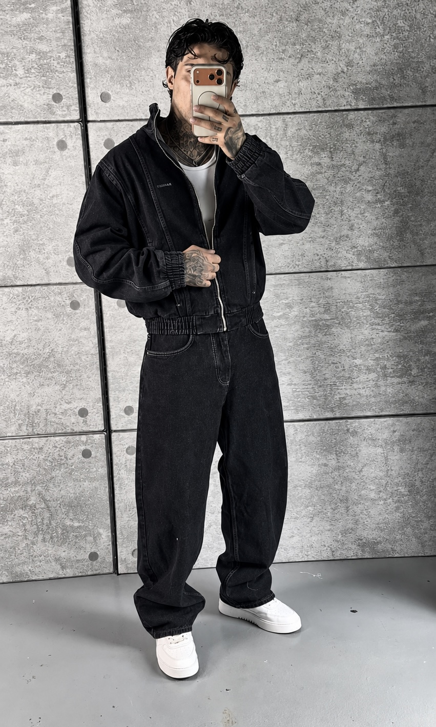 Antrasit Zip Denim Takım