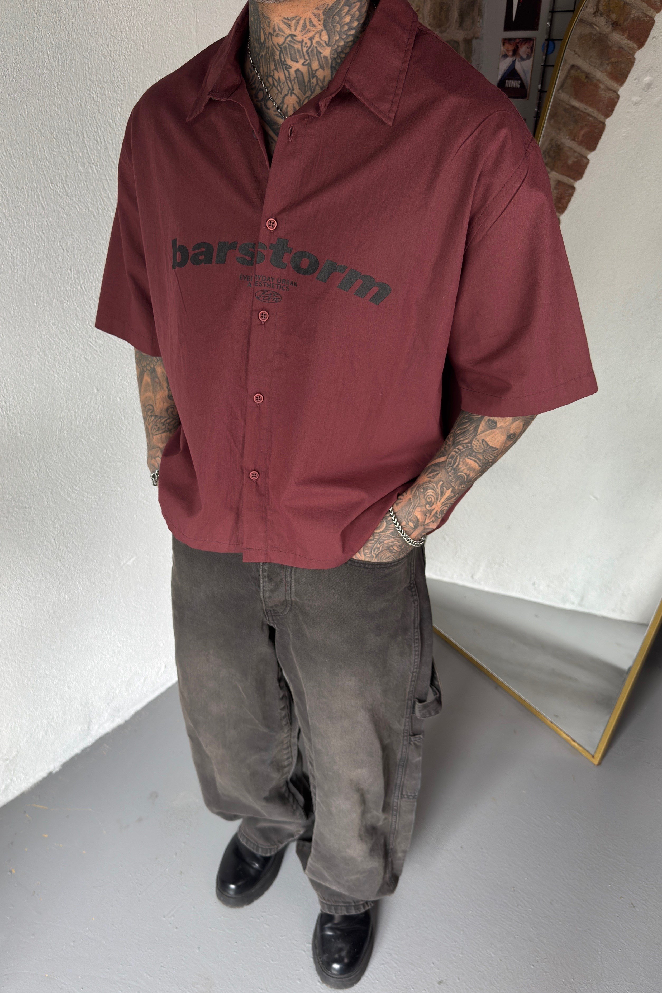 Barstorm Bordo Oversize Gömlek