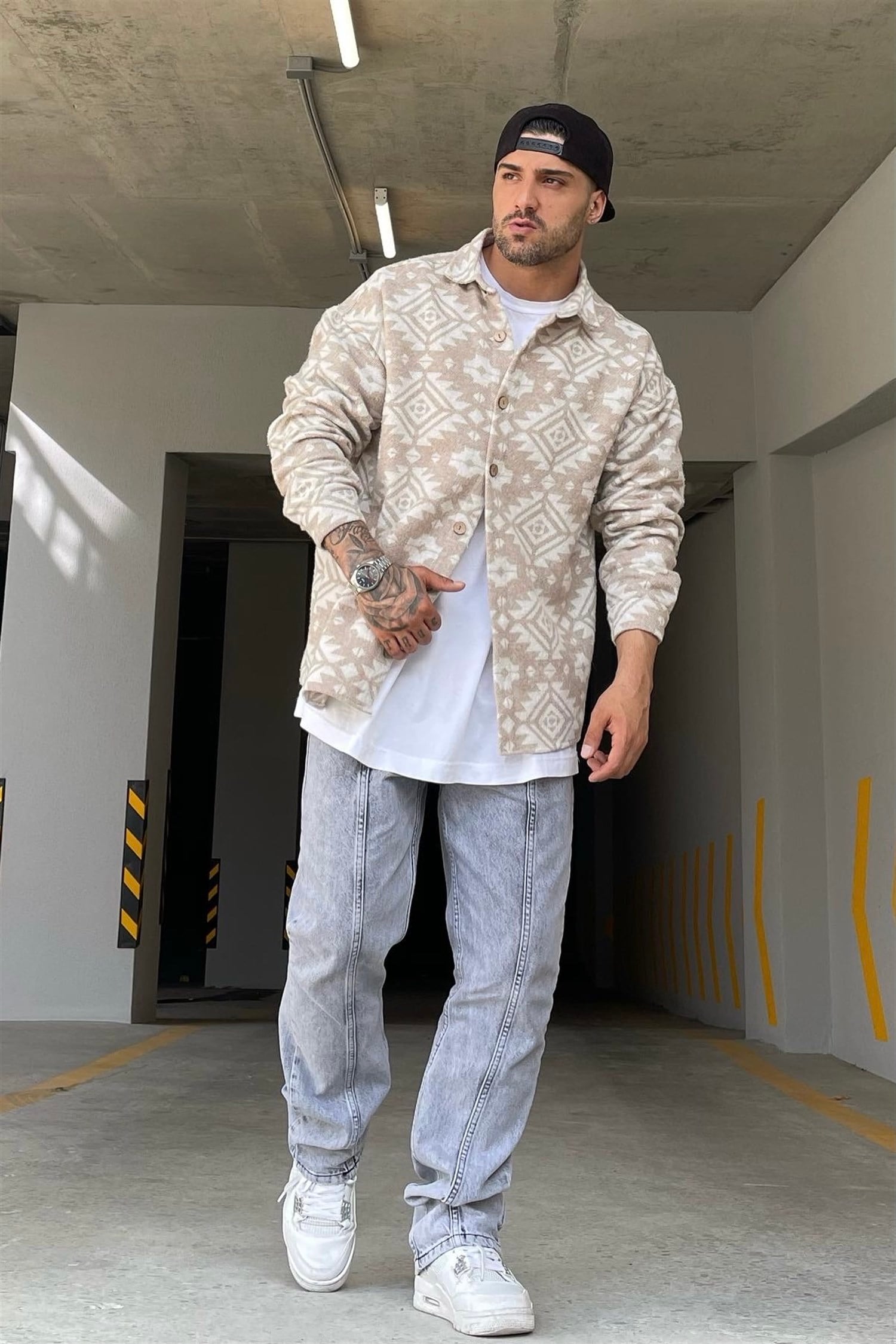 Bej oversize kaşe gömlek