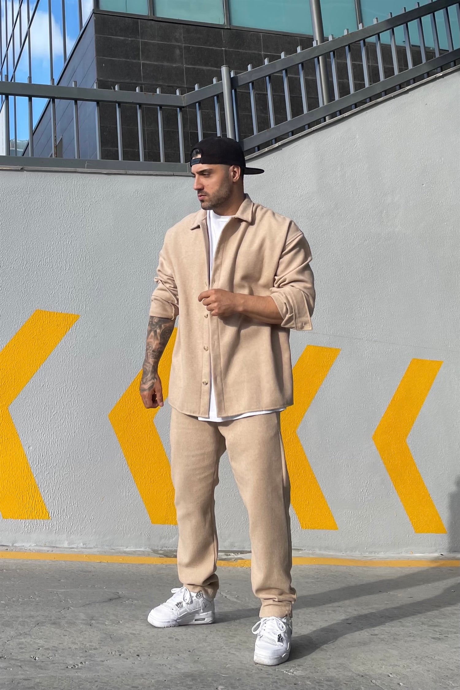 Bej oversize kaşe takım