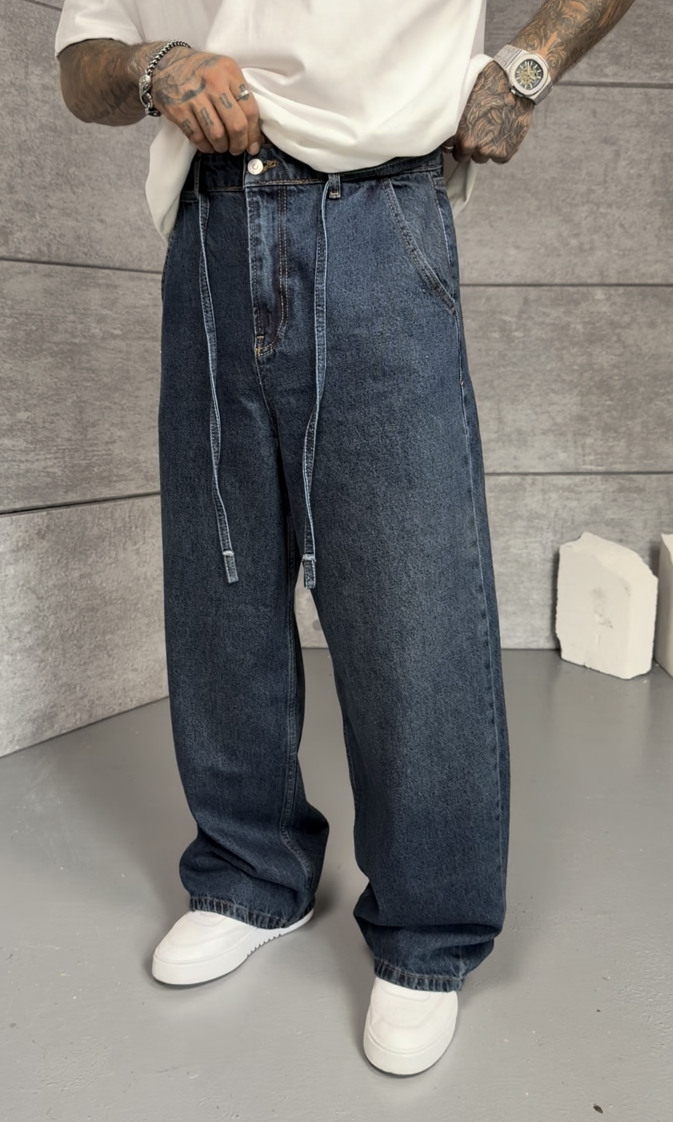 Blue Washed Baggy Pantolon