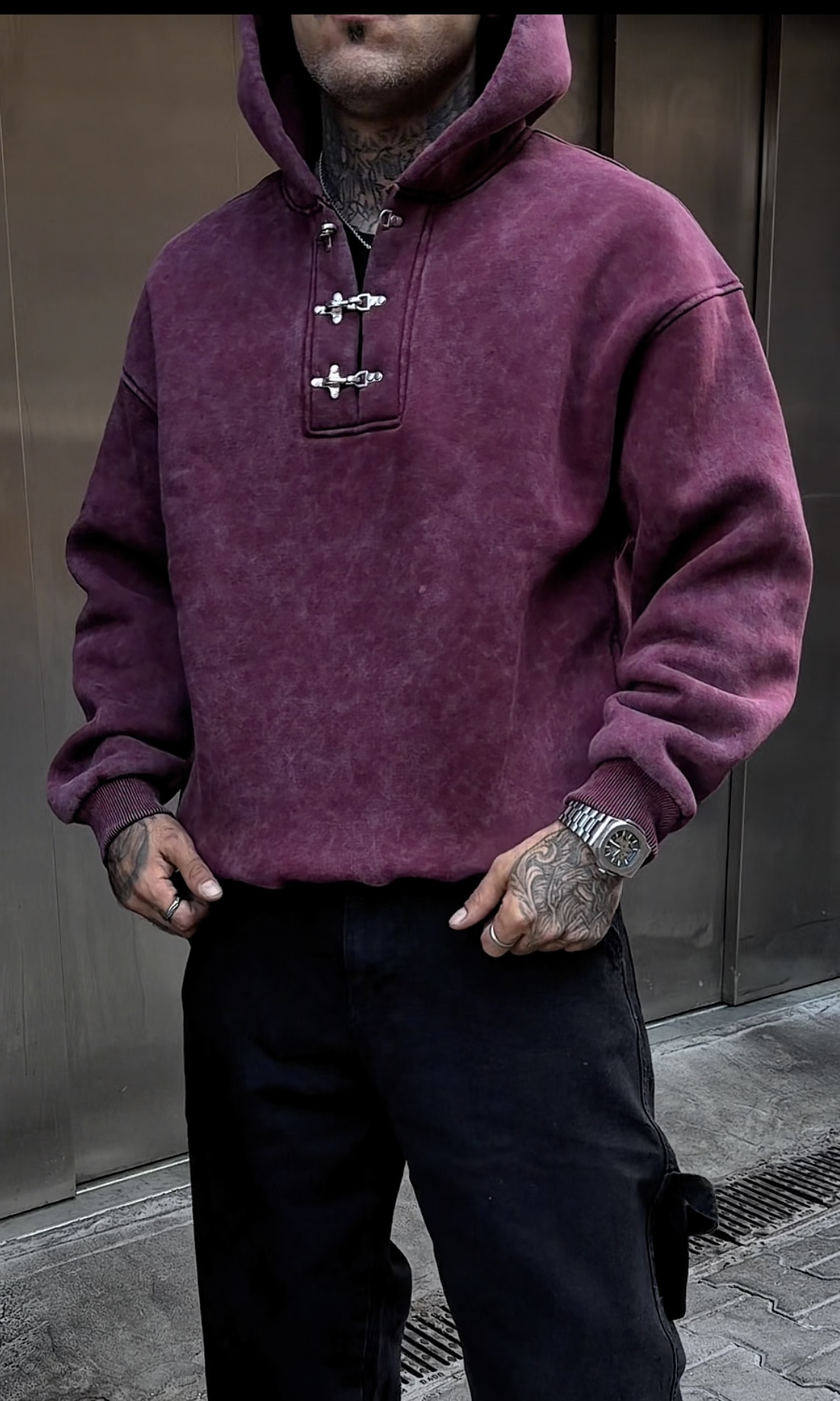Bordo Kancalı Oversize Hoodie