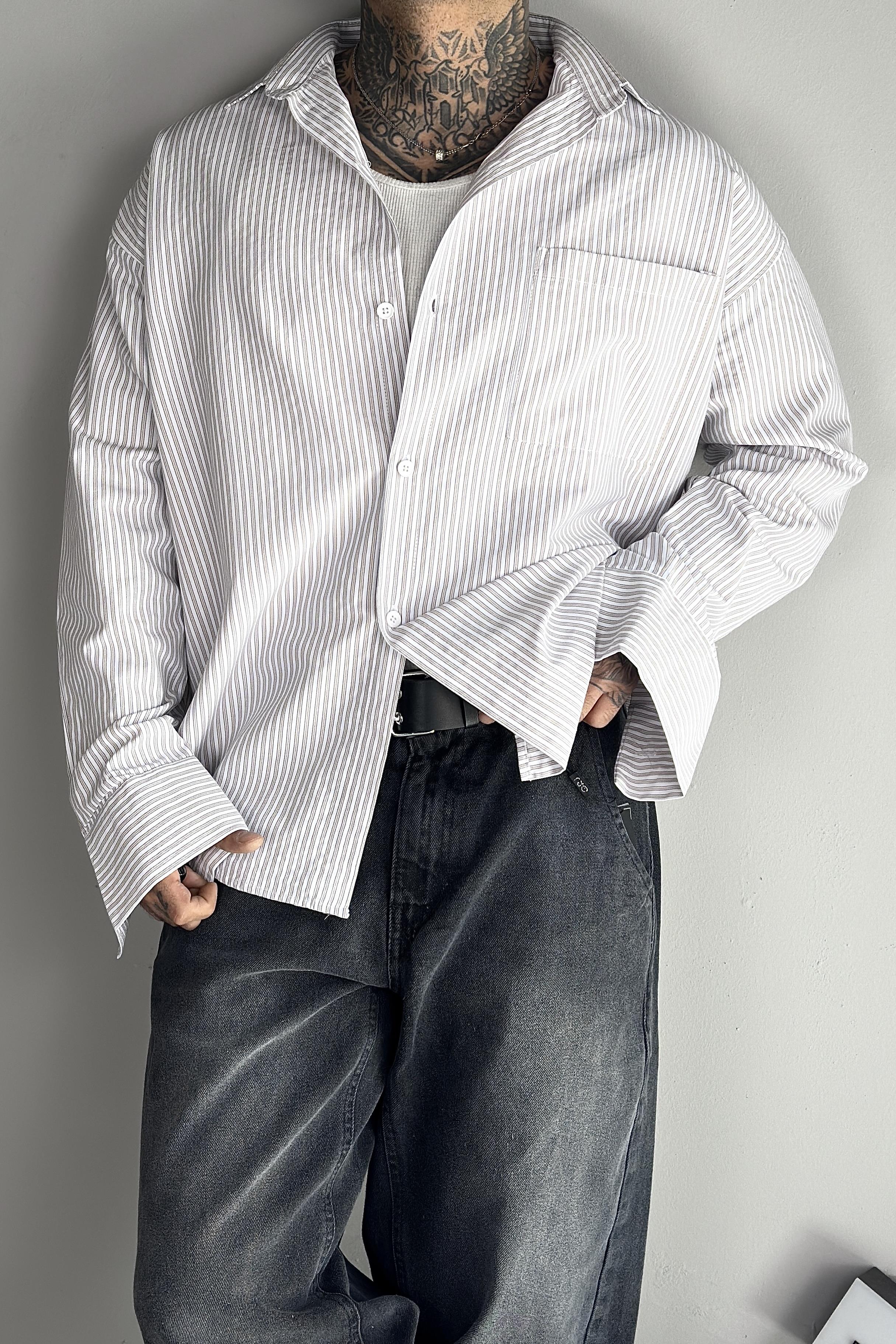 Çizgili oversize gömlek