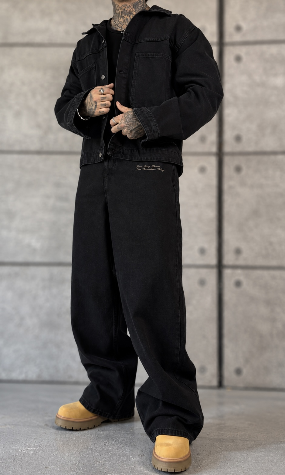 Denim Black Boxy Takım