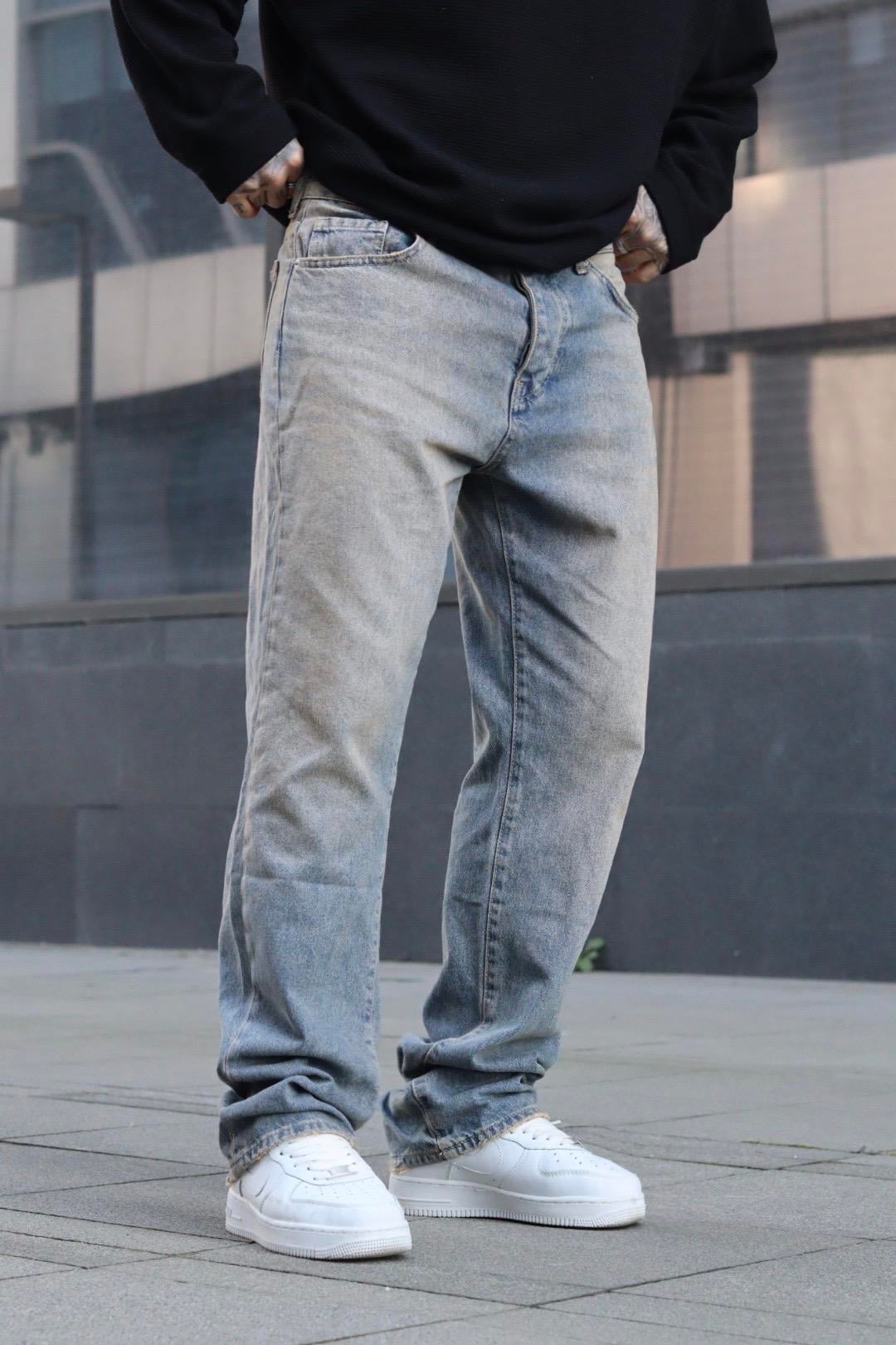 Eskitme çift renk baggy pantolon