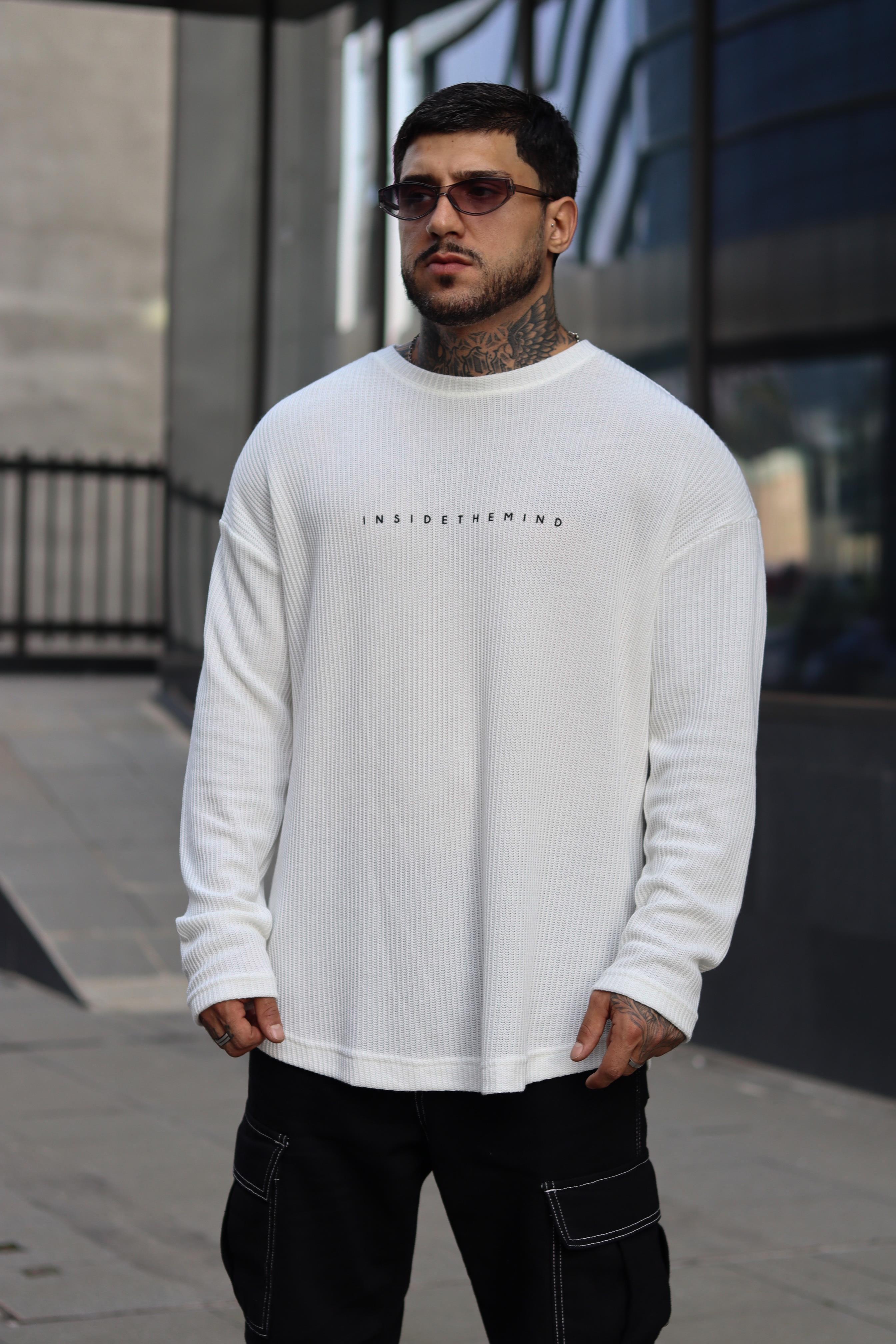 Fitilli beyaz sweatshirt