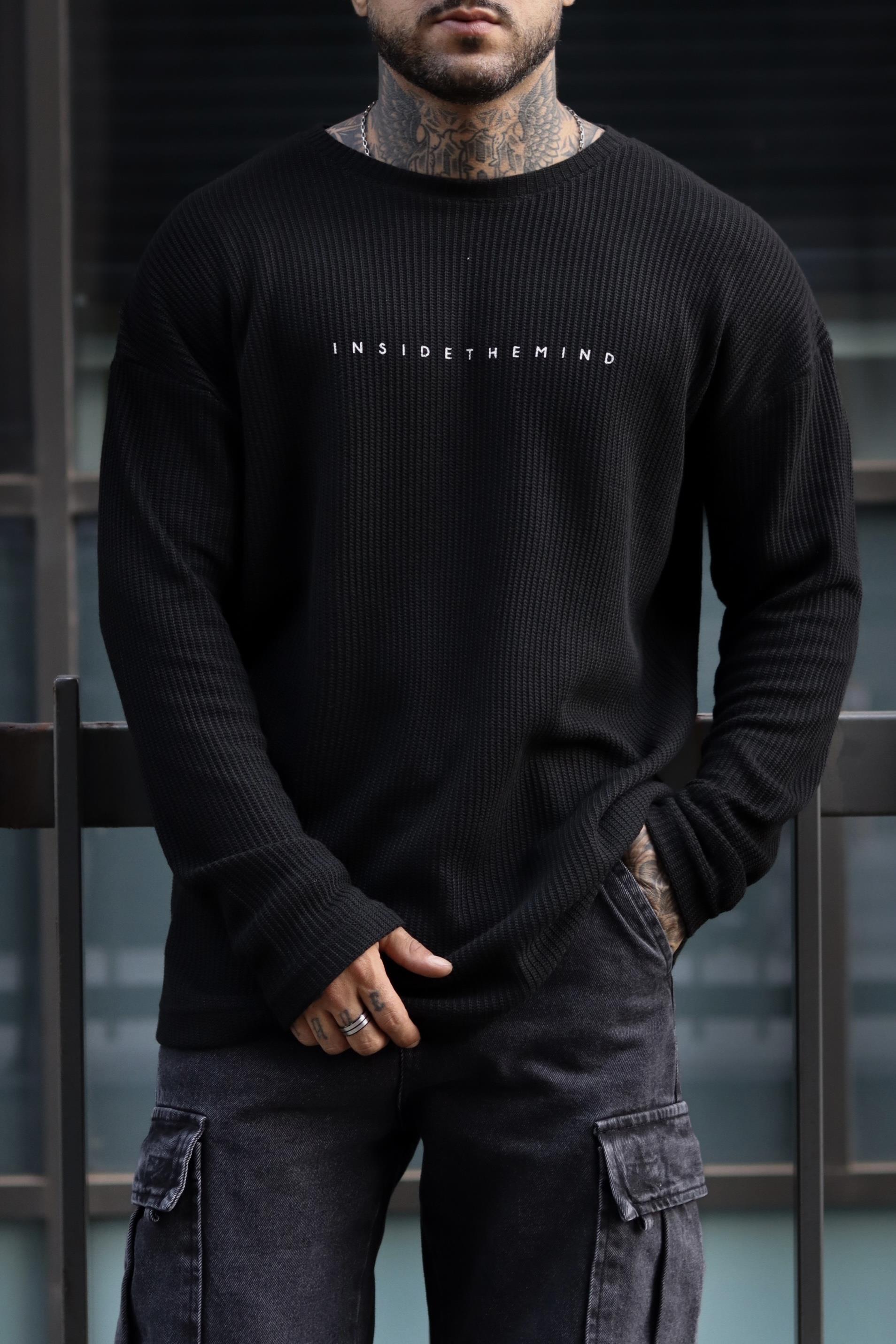 Fitilli siyah sweatshirt