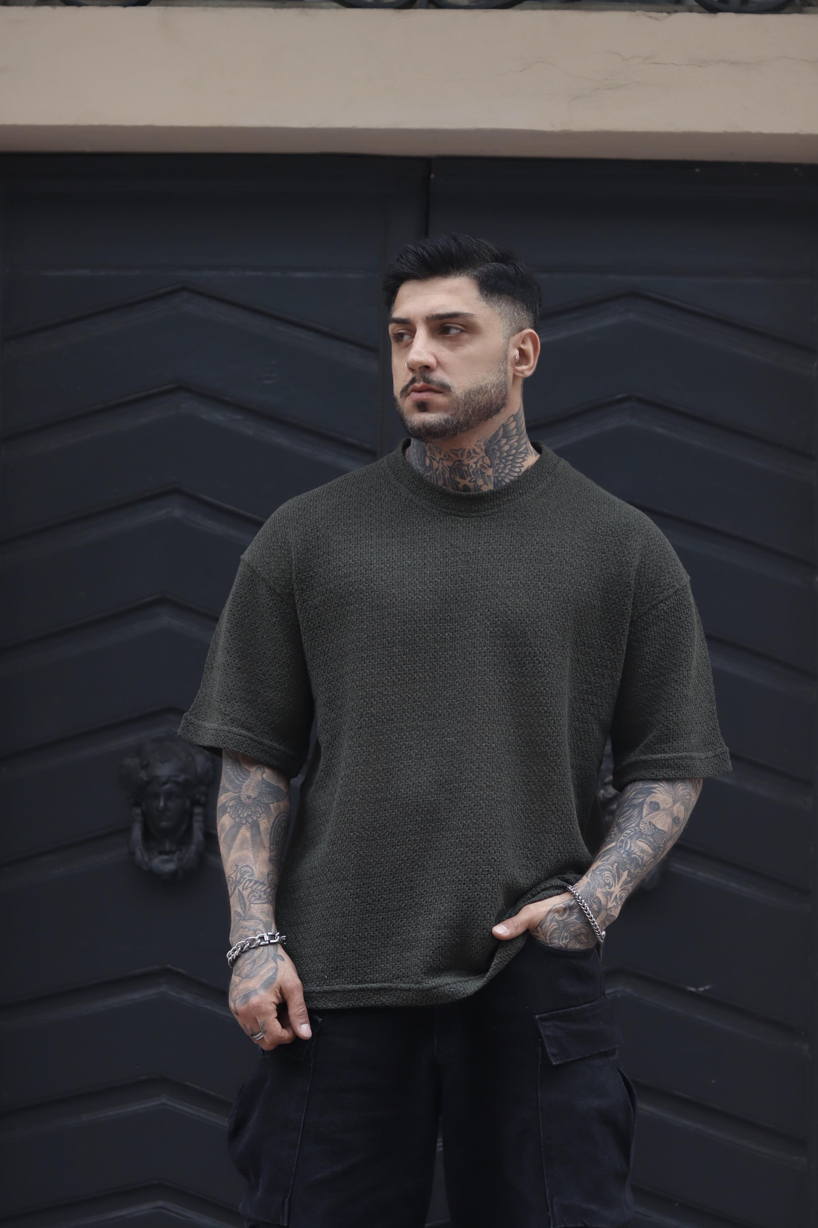 Haki dokulu oversize tshirt