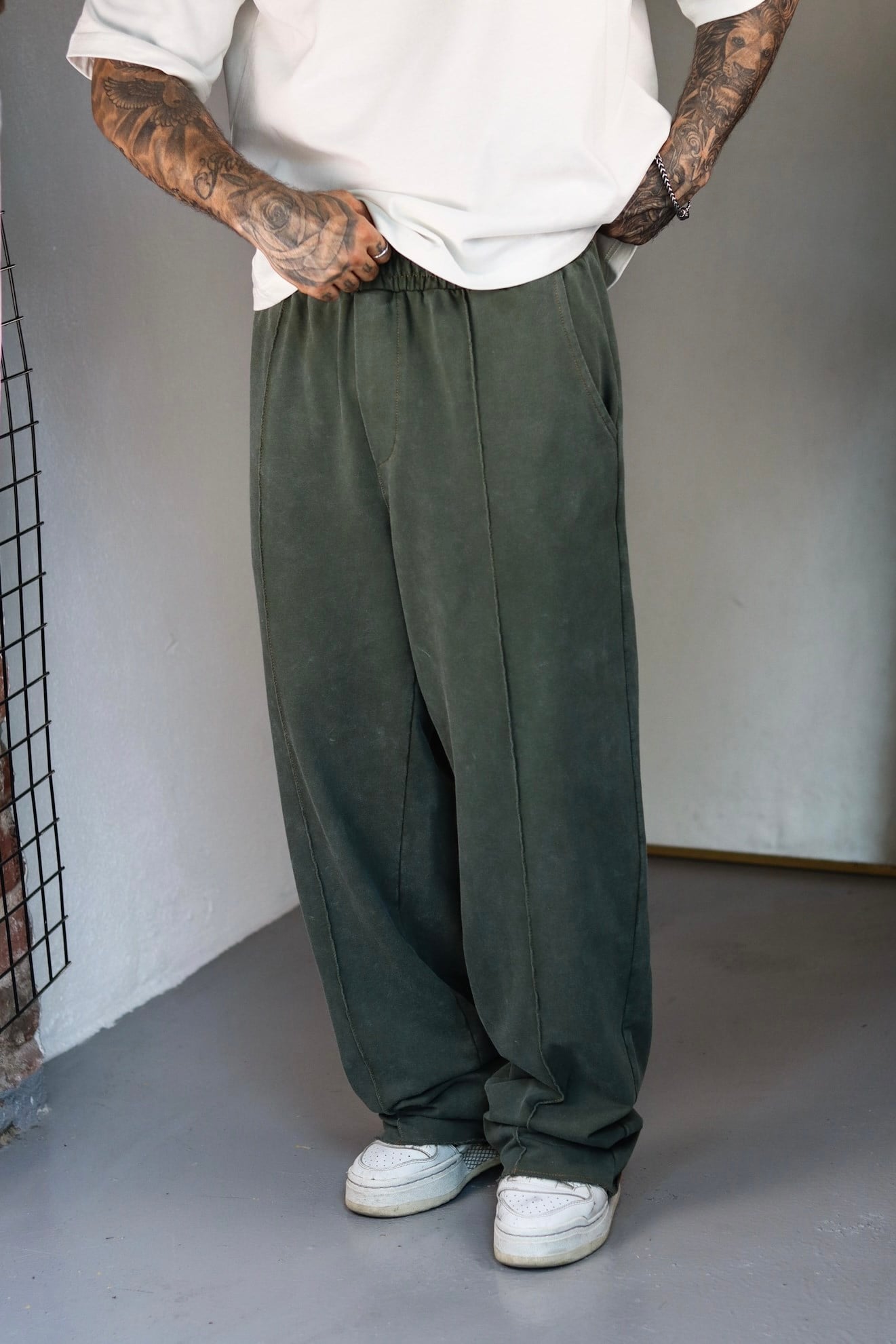 Haki Yıkamalı Baggy Eşofman