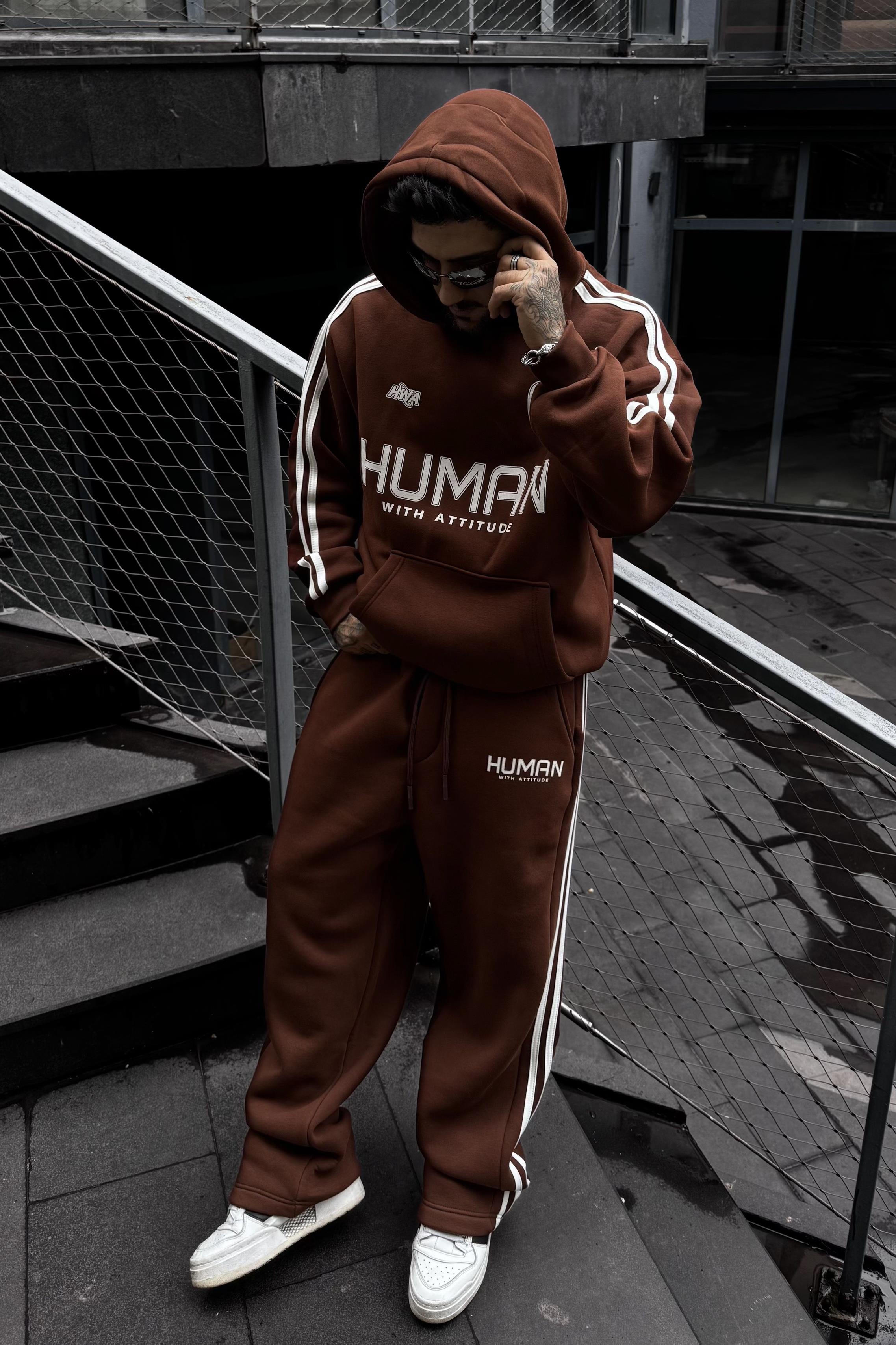 Human oversize brown şeritli takım