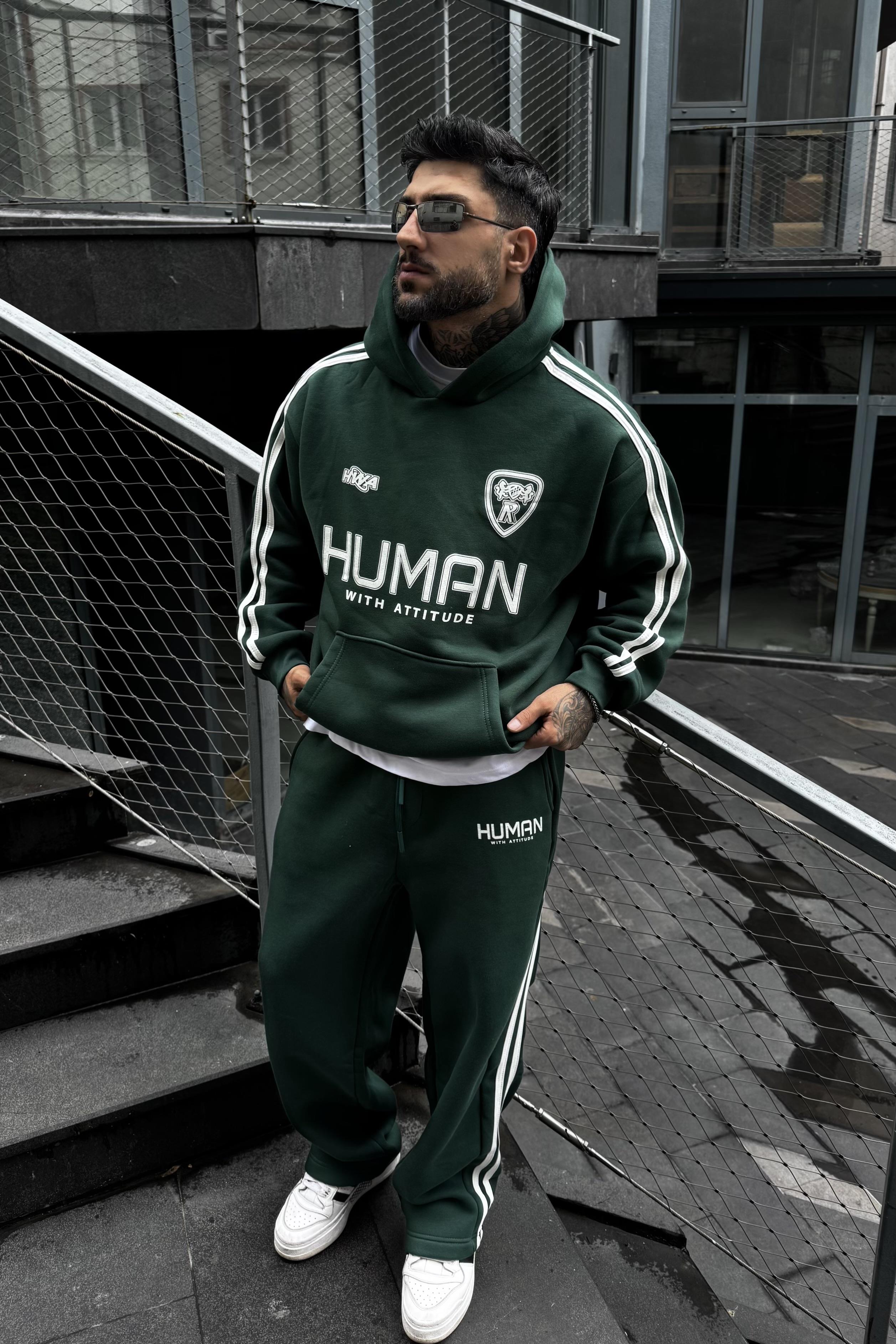 Human oversize haki şeritli takım