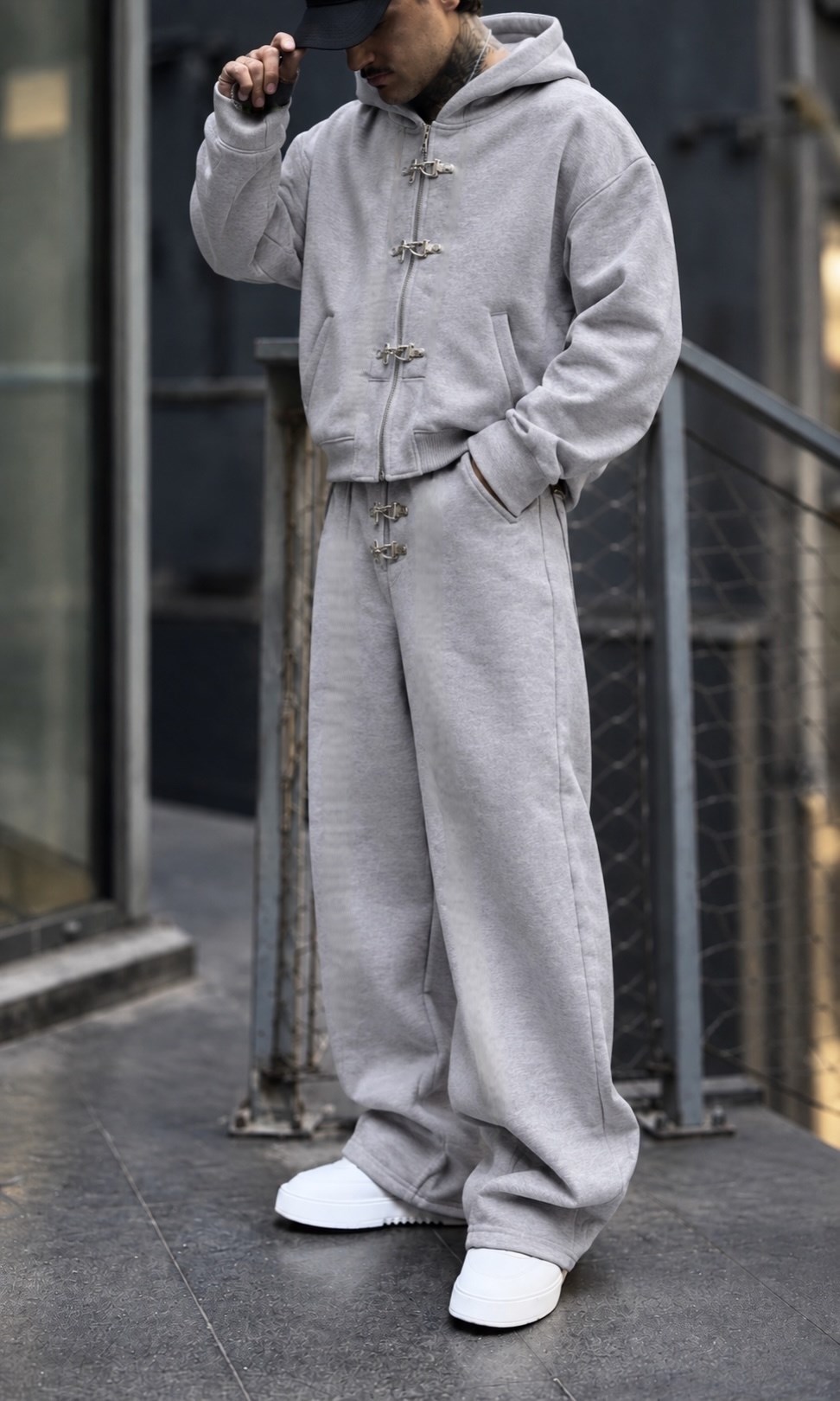 Kancalı Oversize Gri Melanj Takım