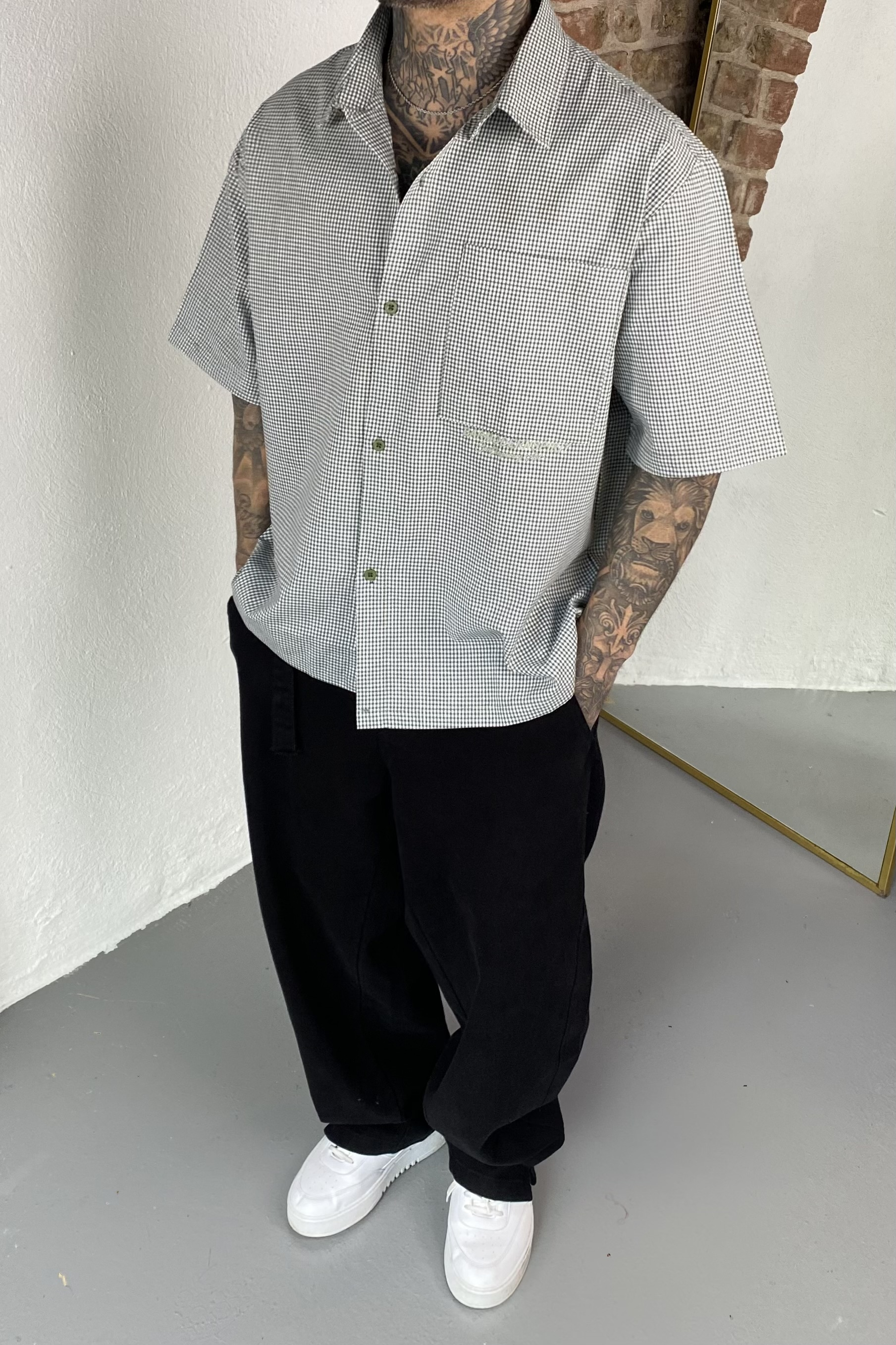 Karo Yeşil Oversize Gömlek