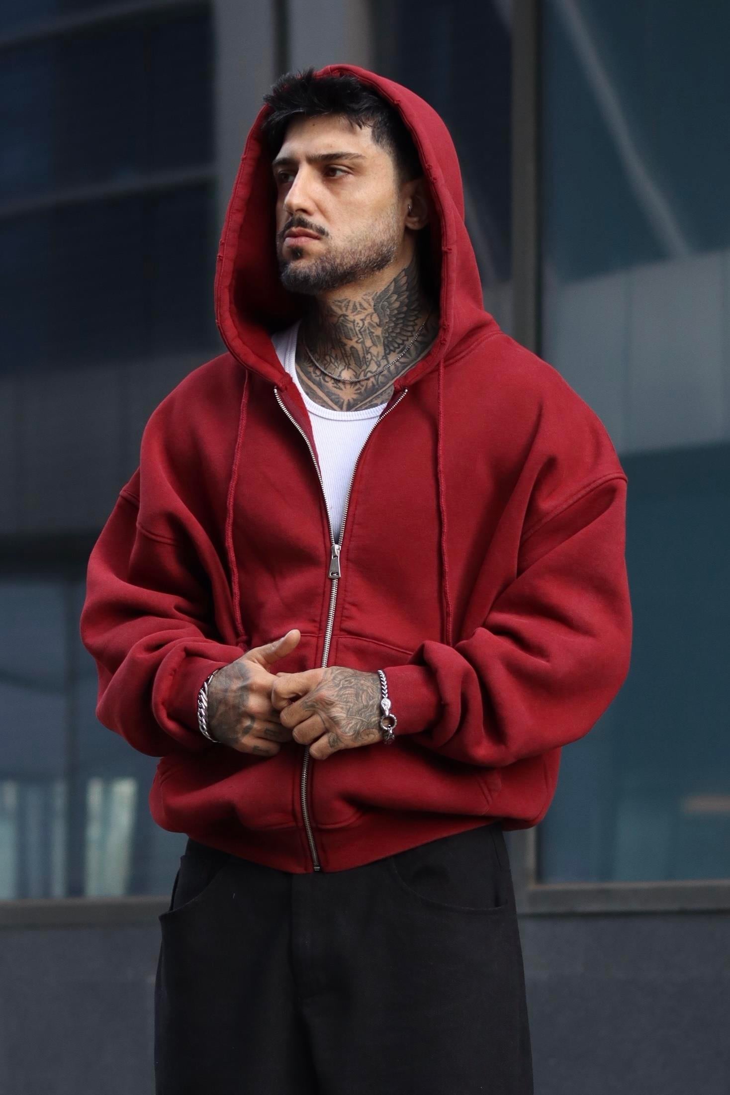Kırmızı Washed Oversize Hoodie
