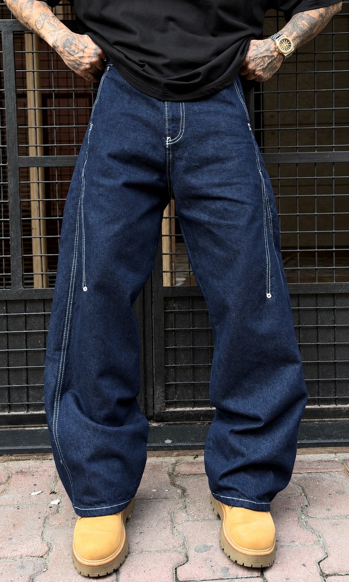 Kontras Dikiş İndigo Baggy Pantolon