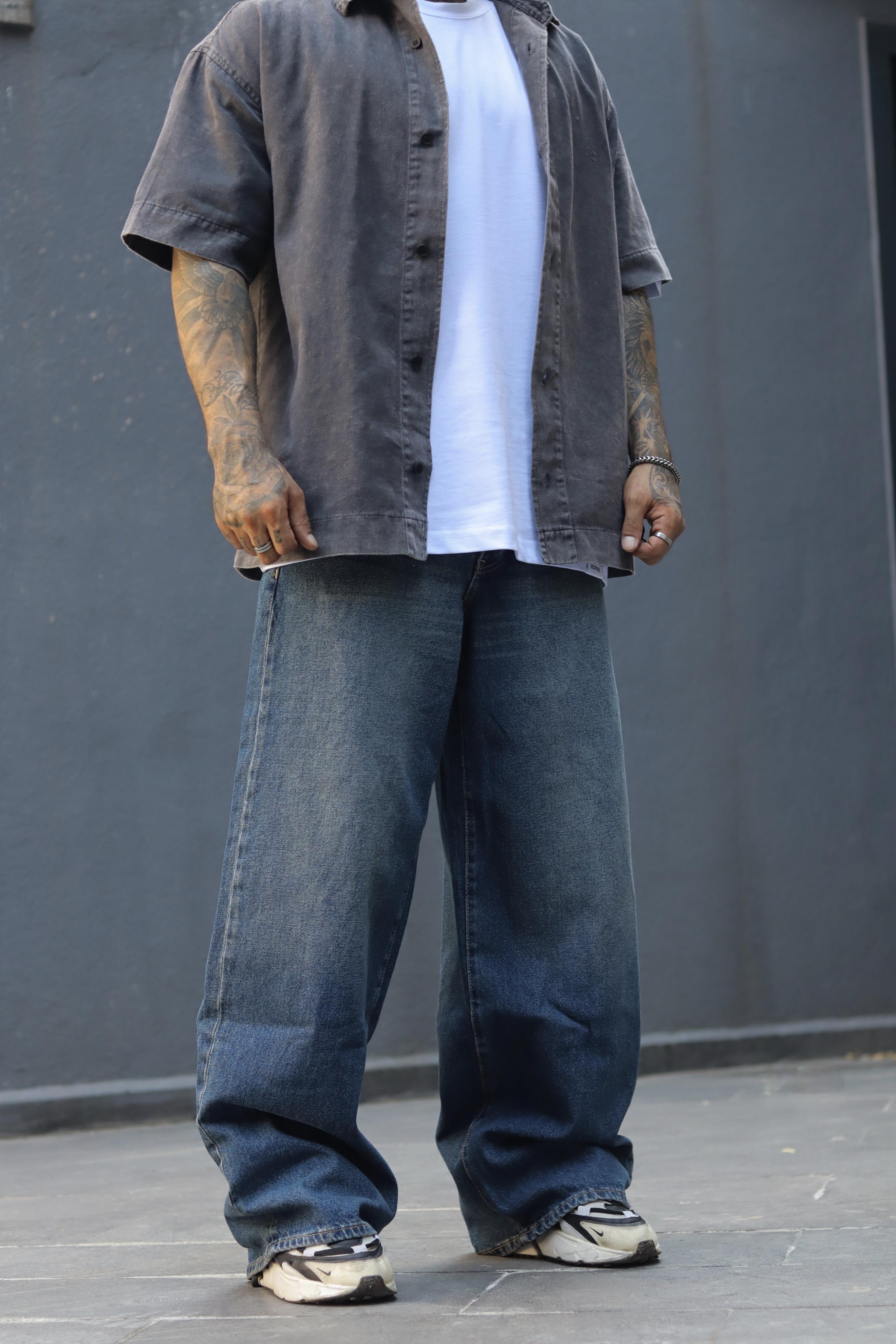 Kore baggy yıkamalı pantolon