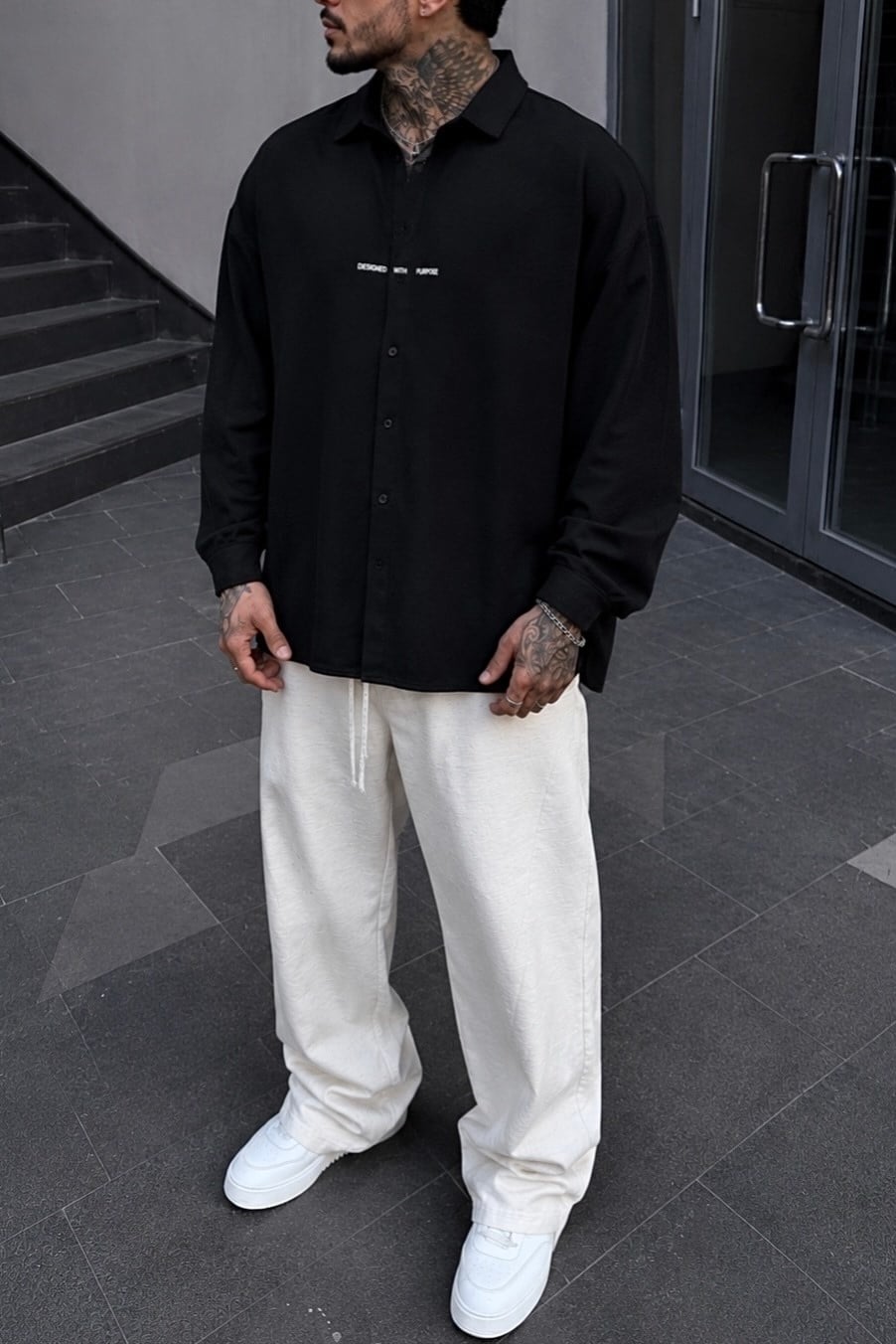 Minimal Baskı Oversize Gömlek