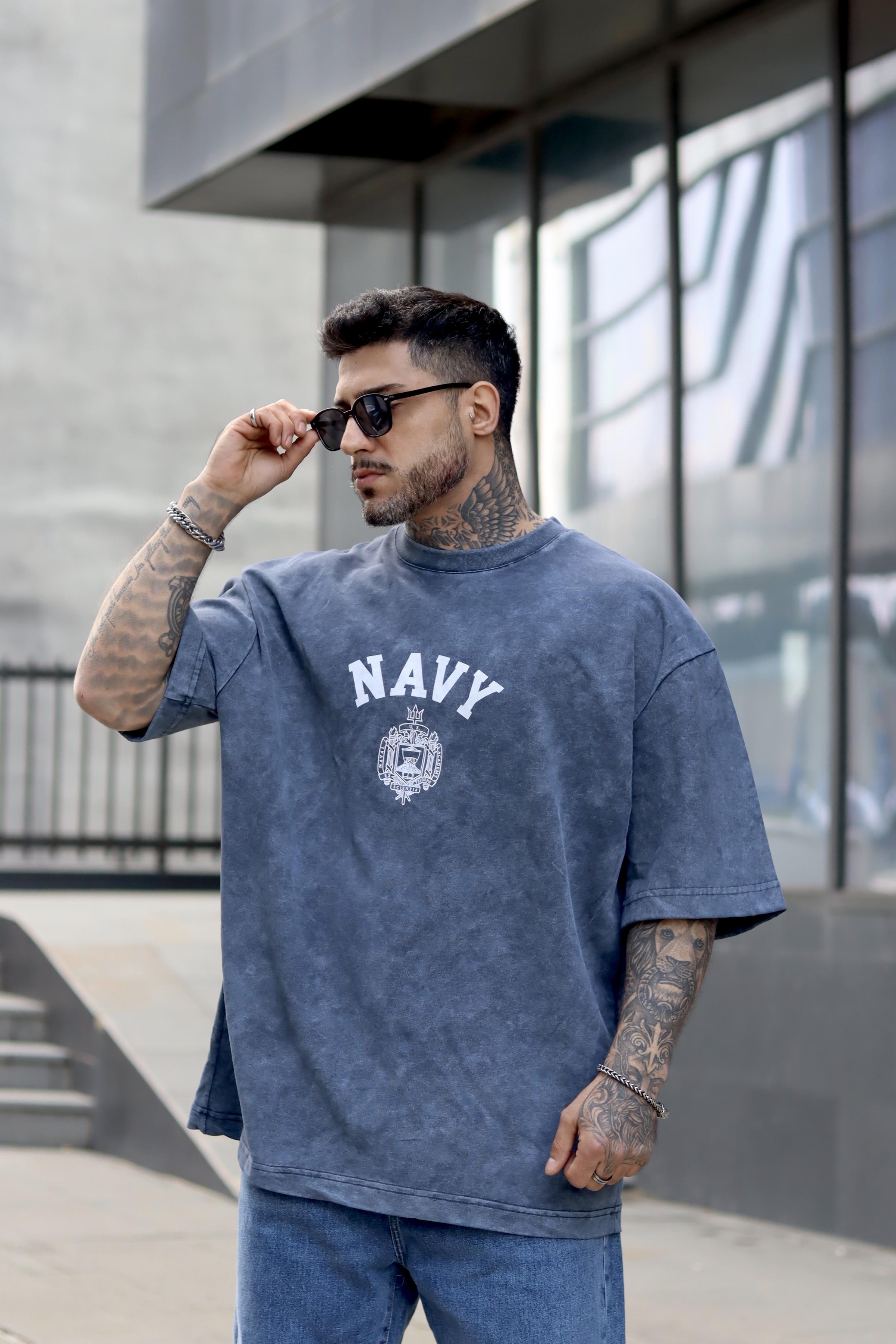 Navy yıkamalı oversize tshirt