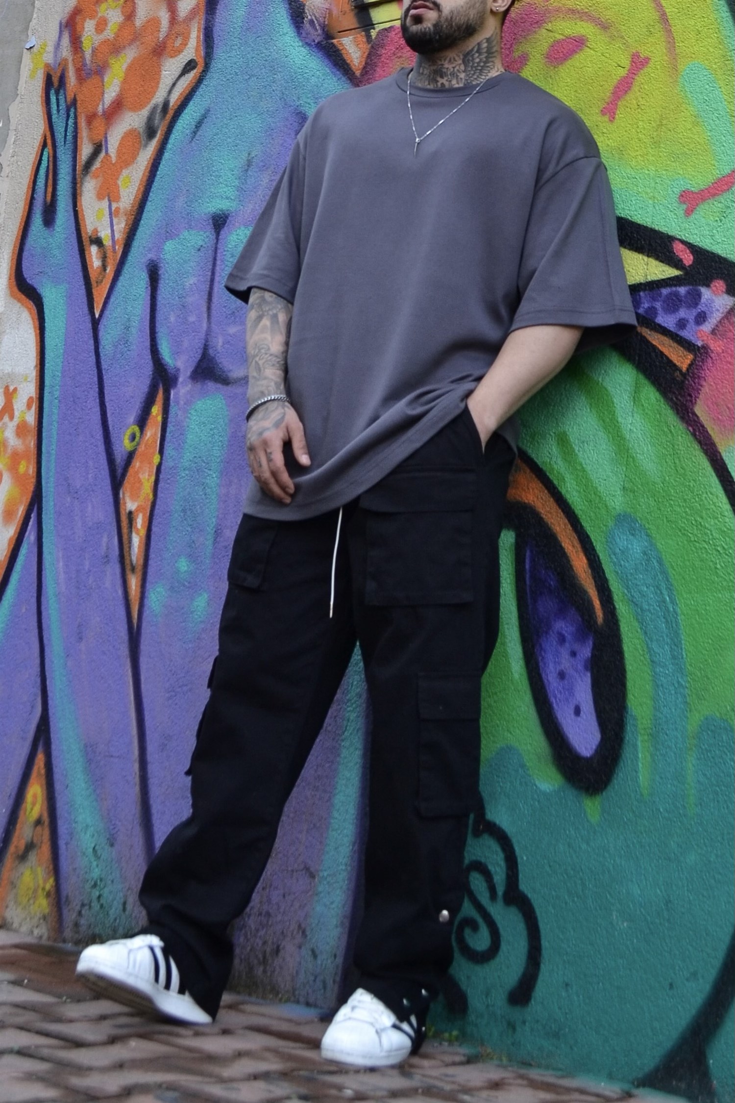 Oversize antrasit basic t-shirt